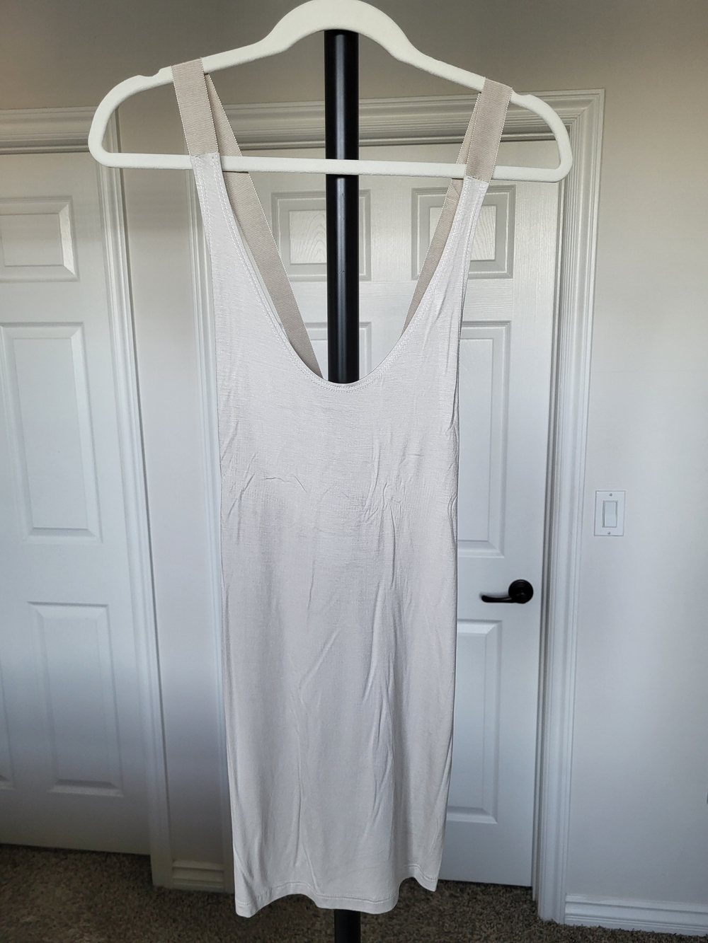 Low Back Scoop Neck Women's Dress in Light Beige